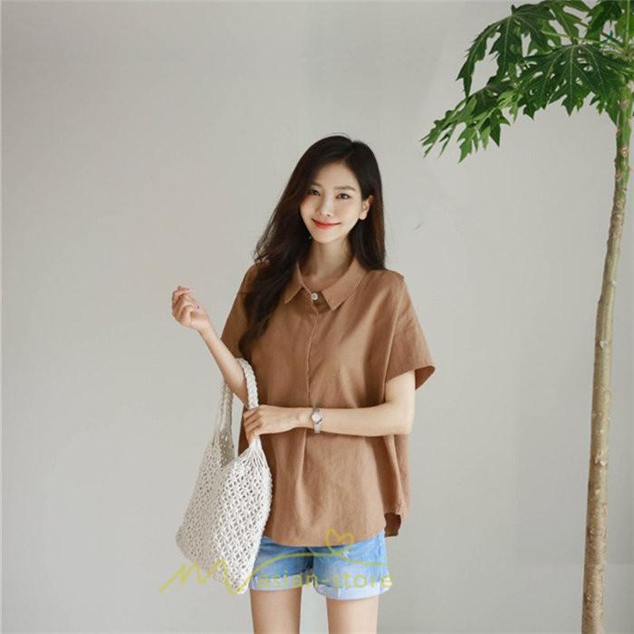 シャツ・ブラウス | ブラウス トップス 半袖 レディース 韓国風 2022新作 体型カバー シャツ 20代 30代 40代 50代 60代 大人 無地 可愛い ゆったり 夏 春 夏服 おしゃれ