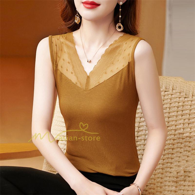 キャミソール タンクトップ | タンクトップ レディース 春夏 インナー トップス ノースリーブ Vネック Vネックタンク レース付き カシュクール 上品 お出かけ 20代30代40代50代 快適 ママ