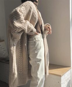 ニット・セーター | ロング丈 ケーブル編みカーデ 体型カバー 秋冬 韓国風 厚手 ニットカーディガン レディース コーディガン ライトアウター