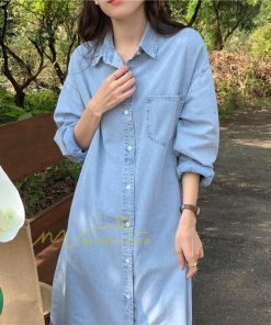 マキシ | ワンピース シャツワンピース ロングデニムシャツワンピース 韓国ファッション 20代30代40代50代 着回し 通勤通学 上品 着痩せ お出かけ 激売れ カジュアル