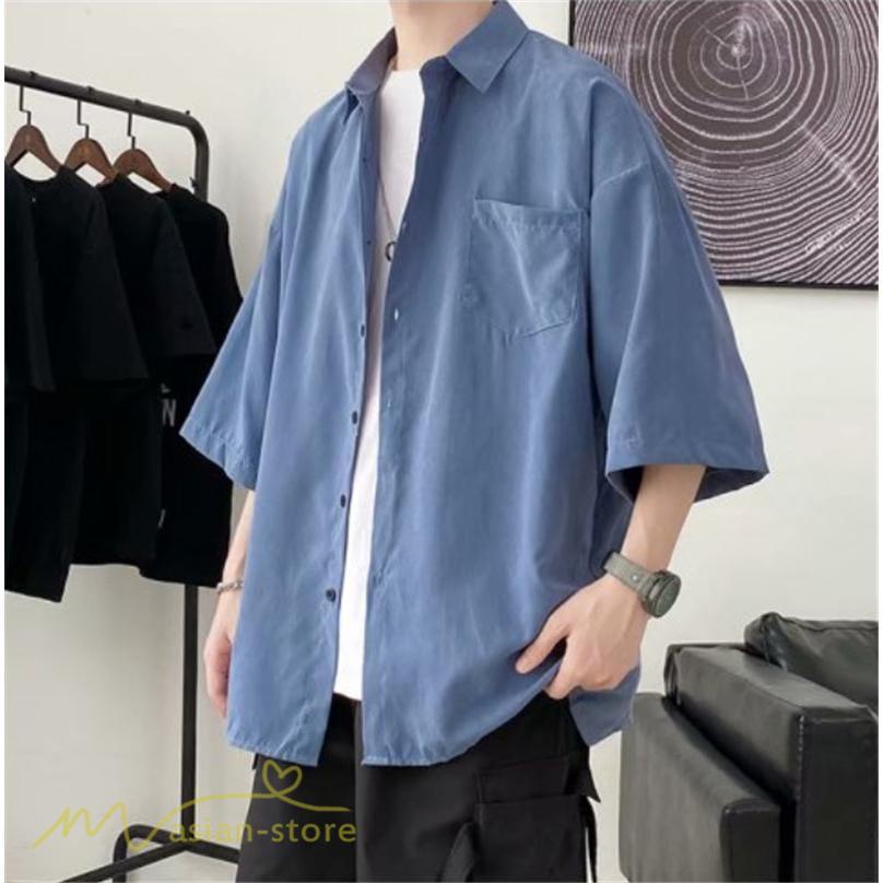 シャツ | 半袖 着痩せ 日常 おしゃれ カジュアル 韓国風 無地 新作 2021 夏コーデ ライトアウター ポケット 通勤通学 トップス ワイドゆったり 人気 上品
