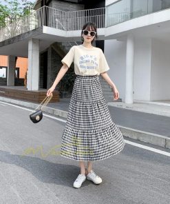 スカート | チェック柄 ロング丈 フレア ボトムス レディース おすすめ おしゃれ ブラック フリーサイズ カジュアル お出かけ 通勤通学 着痩せ 20代30代40代50代