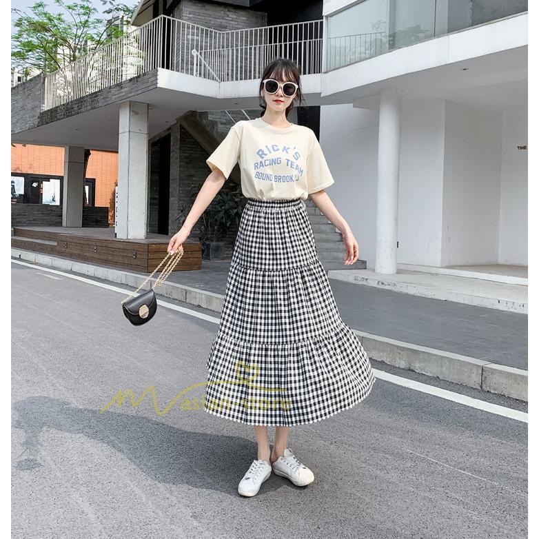 スカート | チェック柄 ロング丈 フレア ボトムス レディース おすすめ おしゃれ ブラック フリーサイズ カジュアル お出かけ 通勤通学 着痩せ 20代30代40代50代