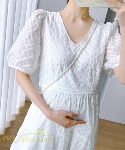 ワンピース | マタニティレディース 着痩せ 韓国風 夏新作 マタニティウェア 上品 カジュアル Vネック 産前産後 上品 サマーワンピース マタニティ ひざ下丈