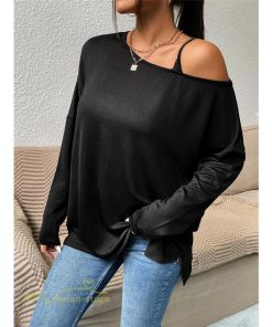 ｔシャツ・カットソー | 長袖Tシャツ レディース 秋物 フェイクTシャツ 切り替え カットソー ロングｔ 無地 肩出し ゆったり キャミソールTシャツ 長袖 Tシャツ 大きいサイズ 女性