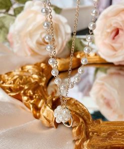 ネックレス | 2連 チョーカーレディース ショート チェーンフェイクパールアクセサリー おしゃれ ゴールド