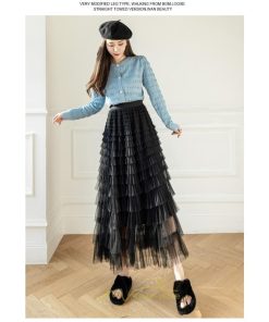 スカート | ロングレディース ティアードチュールプリーツおしゃれ 無地 可愛い カジュアル 韓国風 20代 40代 50代 30代