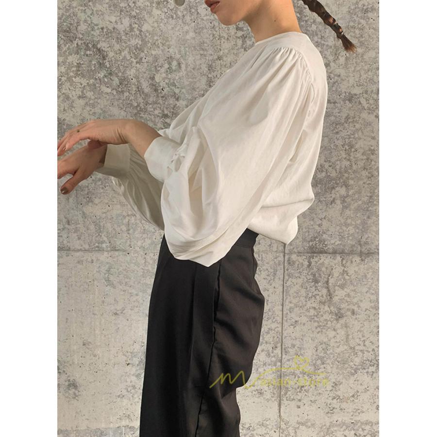 シャツ・ブラウス | 長袖ブラウス 綿100%ブラウス レディース シャツ 秋物 パフスリーブブラウス 無地 トップス 長袖 夏秋物 20代30代 可愛い ゆったりシルエット OL 大人