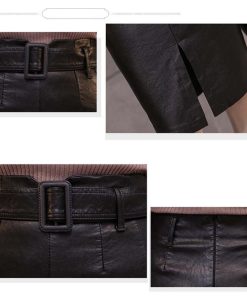 ひざ丈スカート | ハイウエスト レザースカート ひざ丈 タイトスカート ベルト スリット 秋冬