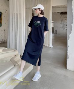 マキシ | ワンピース レディース Tシャツワンピース カットソー ロングTシャツ 夏新作 英字 半袖ワンピ ロングワンピ 大きいサイズ 体型カバー サマー 裾口スリット 夏物