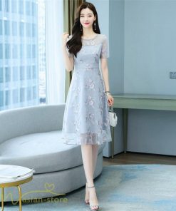 ミディアム | ワンピース エレガント レディース 膝丈 カジュアルワンピース 春 サマーワンピース 夏 新作 半袖 きれいめ グレー カジュアル 大きいサイズ お出かけ 花柄