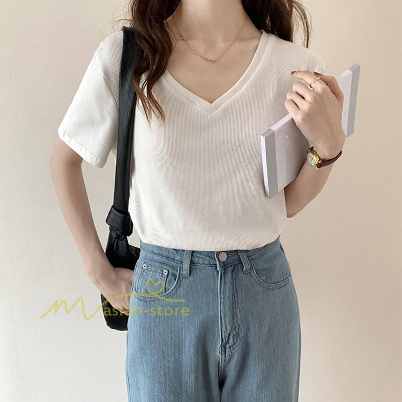 tシャツ・カットソー | Tシャツ レディース 春夏 トップス カットソー 半袖 『ゆるっとシンプルVネックTシャツ』 通勤通学 カジュアル 着痩せ 着回し お出かけ 20代30代40代50代 上品