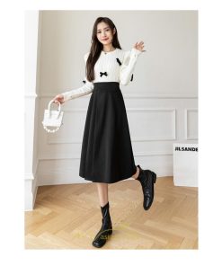 スカート | レディース 無地 ロング丈 ミモレ丈ハイウエスト ウエストゴム Aライン 着痩せ 脚長効果 通勤 就活 オフィス エレガント 日常 OL 上品 ビジネス