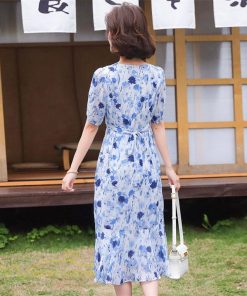 ミディアム | ワンピース レディース 春 夏 着痩せ 花柄 きれいめ サマー おしゃれ 上品 ひざ丈 半袖 サマーワンピース レトロ風 韓国風 通勤通学 お出かけ