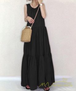 マキシ | ロングワンピース ノースリーブ タンクワンピース Aラインワンピース 揺れる ゆったり 海 旅行 レディース 秋服 無地 可愛い 夏物 インナー 後ろレースアップ