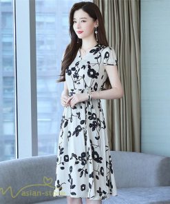 ミディアム | ワンピース 膝丈 カジュアル レディース 花柄 半袖 ｖネック ミディアムワンピイース Aラインワンピース 上品 夏 20代 サマーワンピース 40代 30代 きれいめ