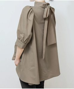 シャツ・ブラウス | ブラウス レディース 半袖 パフスリーブ ノーカラー ハイネック リボン 後ろリボン フォーマル 春夏 2way フレア 20代30代40代50代 通勤通学 蝶結び エレガント