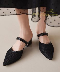 サンダル ミュール | チャンキーヒール サンダル レディース ミュール 2way パンプス 靴 春夏 疲れにくい 美脚 ミュールパンプスサンダル ポインテッドトゥ かかとなしパンプス