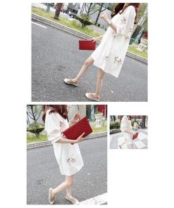 マタニティ | ワンピース 五分袖 授乳服 2type Aラインワンピース ギャザー 刺繍 可愛い 妊婦 妊娠 大人 産前産後 膝上丈ワンピース ヨコファスナー ママ