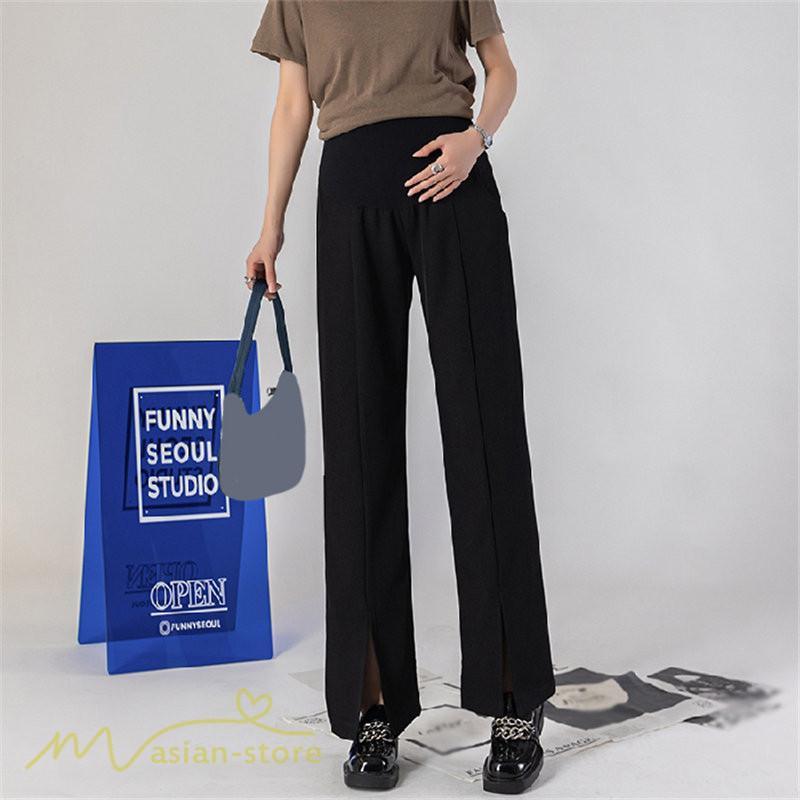 パンツ レギンス | マタニティパンツ ワイドパンツ 無地 妊婦服 おしゃれ ゆったり マタニティウェア パンツ 着痩せ 無地 サマーパンツ お出かけ 日常 ウエスト調整 裾口スリット
