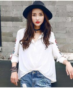 在庫限り・売り尽くしセール | 7分袖 花柄刺繍 プルオーバー シャツ 春夏 ブラウス トップス