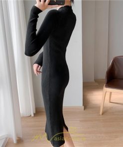 ニットワンピース | タイト ワンピース ニット レディース 秋冬 ワンピース 結婚式 ミモレ丈 ロング丈 着痩せ 通勤 上品 オフィス 高級感 おしゃれ 暖か