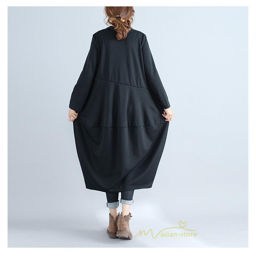 マキシ | ワンピース レディース 春秋 長袖 ゆったり ロング丈ワンピース シンプル 体型カバー 大きいサイズ 新作 カジュアル きれいめ 無地 30代 40代 着痩せ