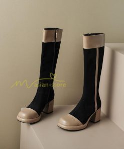 ロングブーツ | レディース ブーツ 秋冬 シューズ 靴 太ヒール チャンキーヒール 合皮ブーツ PUブーツ ロング靴 コスプレ COS くつ 大人 サイドファスナー