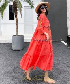 マキシ | ワンピ ワンピース ロング丈 七分袖 レディース 大人 おしゃれ きれいめ お出かけ 大人可愛い 白 青 赤 春夏秋 旅行 20代30代40代 民族風 オレンジ 海