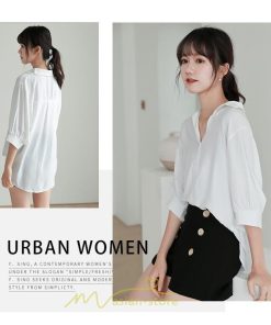 シャツ・ブラウス | レディース シャツ ブラウス 夏コーデ 上品 Vネック 華奢見え 着痩せ オフィス 七分袖 白 ライトグリーン 無地 ビジネス リクルート 日常 おしゃれ 事務服