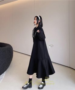 マキシ | スウェットワンピース 秋冬 レディース ロングワンピース ロングスウェット 裾切り替え 長袖ワンピース 30代60代 ゆったり 大人40代 黒ワンピース 大きいサイズ