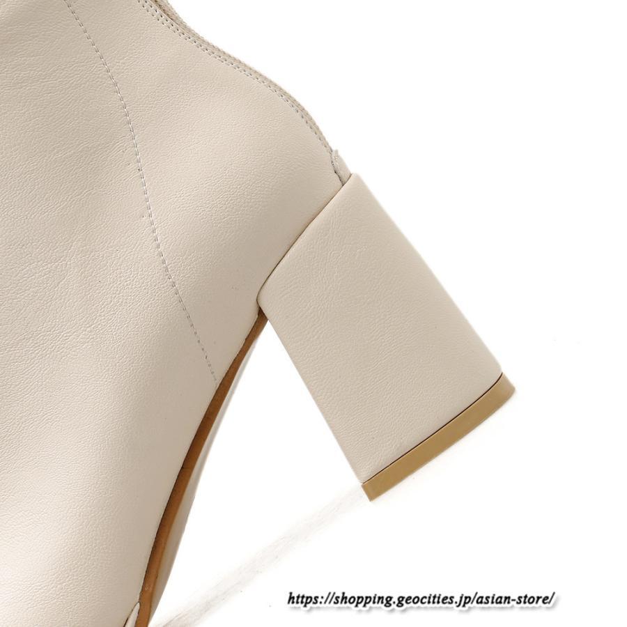 ショートブーツ | レディース 裏起毛なし 裏起毛あり スクエアトゥ ブーツ チャンキーヒール 太ヒール シューズ ハイヒール レースアップ 後ろファスナー 靴