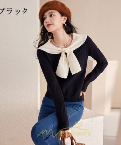 ニット・セーター | 長袖 ニット セーター Tシャツ レディース トップス 秋新作 ママ 人気 秋コーデ 激安 蝶結び 切り替え 2022新作 上品 可愛い オシャレ キレイめ 韓国風