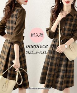 ミディアム | ワンピース レディース 40代 きれいめ シャツワンピース 秋服 長袖ワンピース チェック柄 リボンスカート オシャレ 大人 カジュアル 体型カバー 30代 50代　