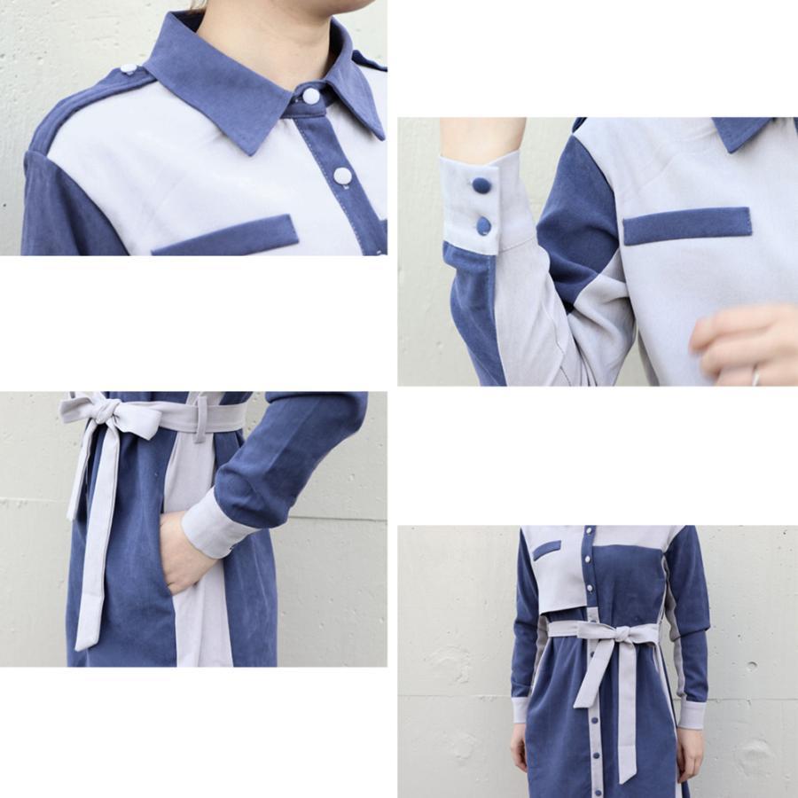 オールインワン | 長袖 ロング ウエストマーク ワンピース ミモレ丈 体型カバー ワンピース 着やせ 春秋 シャツワンピース おしゃれ レディース