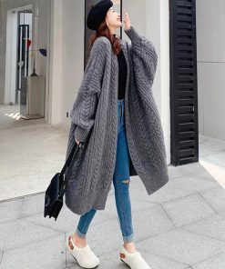 ニット・セーター | ロング丈 ケーブル編みカーデ 体型カバー 秋冬 韓国風 厚手 ニットカーディガン レディース コーディガン ライトアウター