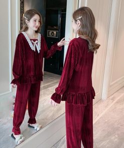 セットアップ | 部屋着 可愛い レディース パジャマ ベロア 長袖秋冬 寝巻き ゆったり ルームウェア ナイトウェア 上下セット