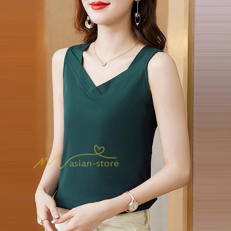 キャミソール タンクトップ | トップス タンクトップ レディース ノースリーブ Vネック Vネックタンク コットン 20代30代40代50代 ママ 母 快適 お出かけ カシュクール インナー カジュアル
