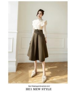 スカート | レディース 秋 冬 秋冬 ミモレ丈 膝丈 ロング 無地 ミディアム丈 ひざ丈 厚手 Aライン ハイウエスト 2022年秋冬 通学 暖か おしゃれ 通勤 ラシャ