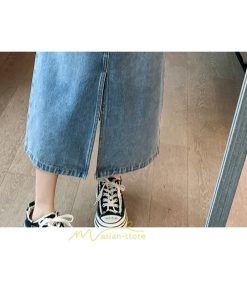 スカート | ウエストゴムデニムロング秋冬 ミモレ丈 秋物 レディース ひも付き フロントスリット Aライン大きいサイズあり スカート 6XL デニム