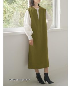 マキシ | ベストワンピース ラシャベスト ラシャワンピース ロング丈 ノースリーブ 袖なし レディース ロングベスト ワンピース 無地 大人 ラシャ スリット ポケット