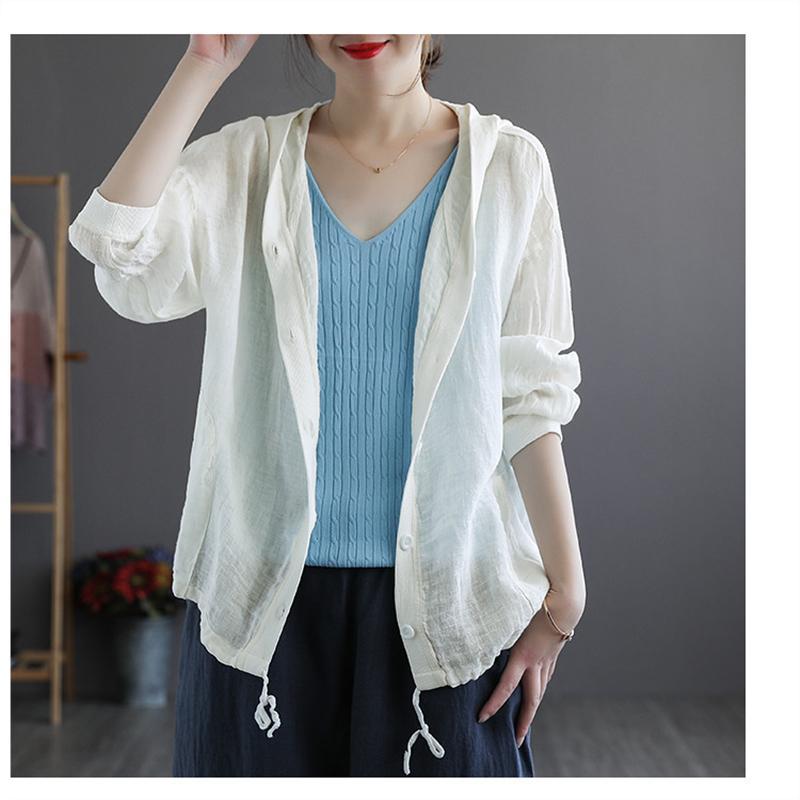 カーディガン | レディース 無地 UVカットー ライトアウター 秋コーデ 40代50代 きれいめ カジュアル フード付き エレガント 大きいサイズ 20代30代 麻混 秋服