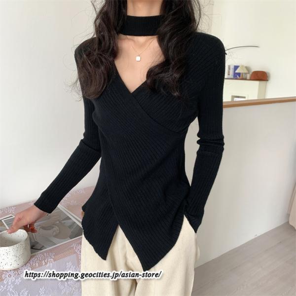 ニット・セーター | カットソー ニット レディース リブニット 長袖 秋冬 春 トップス スリム ストレッチ インナー 無地 長袖ニット 長袖カットソー プルオーバー 通学通勤 着痩せ