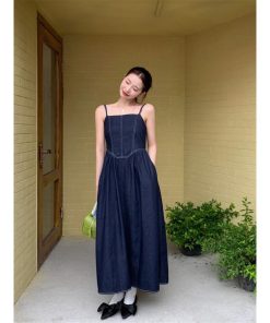 マキシ | デニムワンピース キャミソールワンピース ロングワンピース キャミワンピース レディース ワンピ 後ろゴム・キャザーデザイン 30代40代50代 可愛い 大人