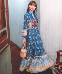 マキシ | ワンピース ロングワンピース マキシ丈 ロング丈 文芸風 長袖 ゆったり エスニック風 民族風 体型カバー フレア フェミニン 可愛い 着痩せ ナチュラル おしゃれ