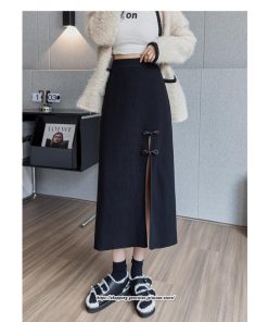 スカート | ニットレディース ボトムス  ロング 秋冬 40代 50代 暖か コーデ 送料無料 スリット 着痩せ 韓国ファッション セクシー ハイウエスト Aライン