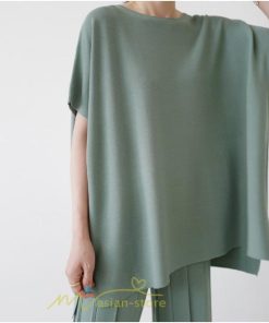 送料無料SALE | セットアップ ニット トップス パンツ ストレッチ 涼感 夏ニット 半袖 九分丈 ウエストゴム レディース 2点セット ゆったり Vネック 無地 30代40代 上品