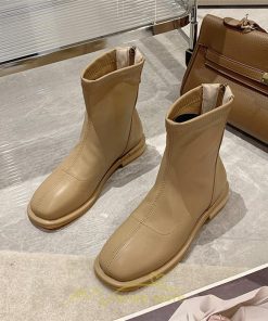 ショートブーツ | ブーツ レディース グランドトゥ 痛くない 歩きやすい 疲れない 滑りにくい 履きやすい ブラック オフホワイト カーキ ブラウン 22.5cm-25cm 黒