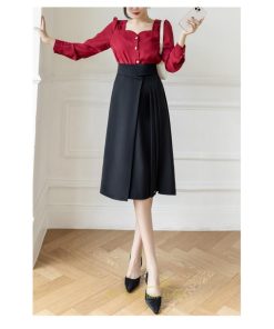 スカート | レディース ロング フレア 黒 Aライン 秋冬 ミモレ ハイウエスト 体型カバー キレイめ オシャレ フェミニン 着痩せ 通勤 お出かけ 可愛い 通学