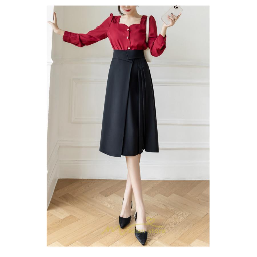 スカート | レディース ロング フレア 黒 Aライン 秋冬 ミモレ ハイウエスト 体型カバー キレイめ オシャレ フェミニン 着痩せ 通勤 お出かけ 可愛い 通学